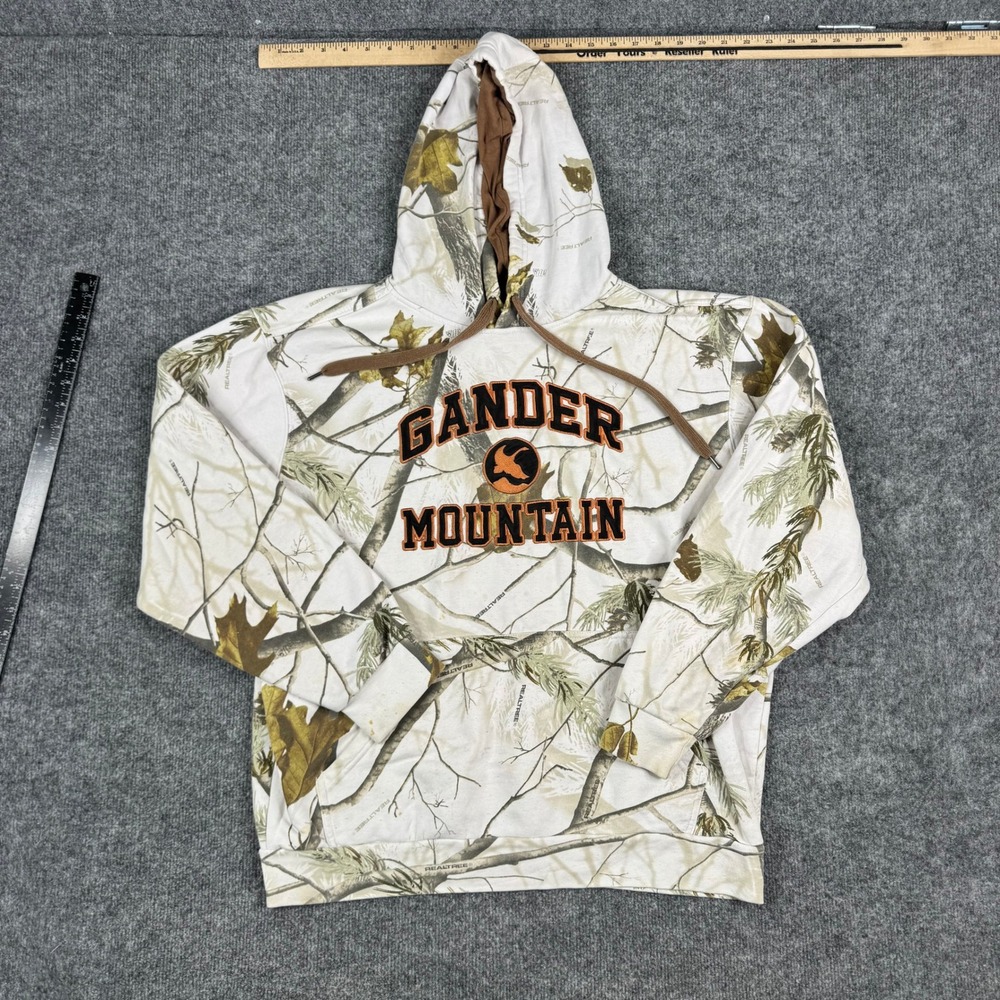 Gander Mountain Hoodie Mens Size L White Realtree Camo Embroidered Logo Pullover